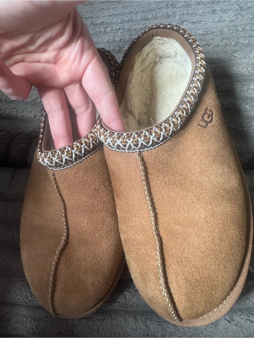 UGG Men's Chestnut Suede Slip-On Loafers with Braided Trim